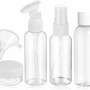 SPTON Travel Bottles Toiletries Refillable Bottle Set Leak Proof Bpa Free Cosmetic Shampoo Conditioner Lotion Body Wash Empty Liquid Container Travelling Toiletry Accessories Clear Plastic (5 Pc)