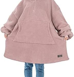 Catalonia Classy Hoodie Blanket,Oversized Wearable Blanket Giant Sweatshirt with Large Front Pocket,Cozy and Warm Gift Faux Shearling Pullover,One Size Fits All -Adults,Men&Women