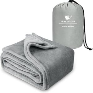 Travel Blanket Airplane Compact, Soft Plush Throw Blanket for Couch, Airplane Blanket with Portable Drawstring Bag for Flighting, Office Napping 43x60 inches Gray