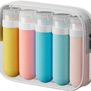 QYZT 5 Pack Travel Bottles for Toiletries, 90ml Leak Proof Silicone Refillable Squeezable Travel Bottles Containers Accessories for Shampoo Conditioner Lotion Body Wash