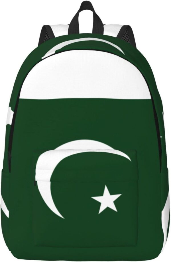 WURTON Flag Of Pakistan Print Canvas Backpack Style Outdoor Travel Bag Casual Daypack Cloth Zippered Rucksack