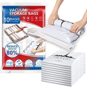 TAILI Small Roll Up Vacuum Storage Bags for Clothes Travel 10Pack (40 * 60CM) Reusable Storage Bags Saves 80% of Storage Space No Need Vacuum Machine or Pumpfor for Clothes, Bedding, Moving