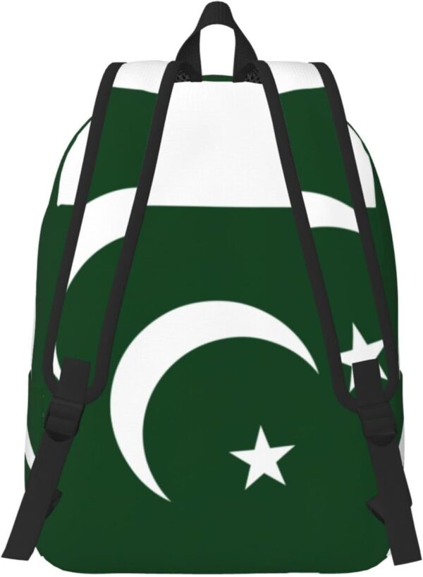 WURTON Flag Of Pakistan Print Canvas Backpack Style Outdoor Travel Bag Casual Daypack Cloth Zippered Rucksack - Image 3
