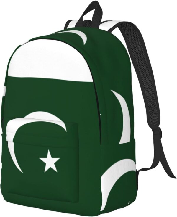 WURTON Flag Of Pakistan Print Canvas Backpack Style Outdoor Travel Bag Casual Daypack Cloth Zippered Rucksack - Image 2