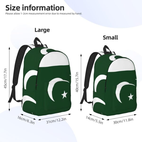 WURTON Flag Of Pakistan Print Canvas Backpack Style Outdoor Travel Bag Casual Daypack Cloth Zippered Rucksack - Image 4