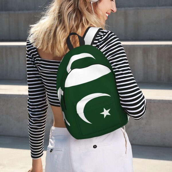 WURTON Flag Of Pakistan Print Canvas Backpack Style Outdoor Travel Bag Casual Daypack Cloth Zippered Rucksack - Image 7