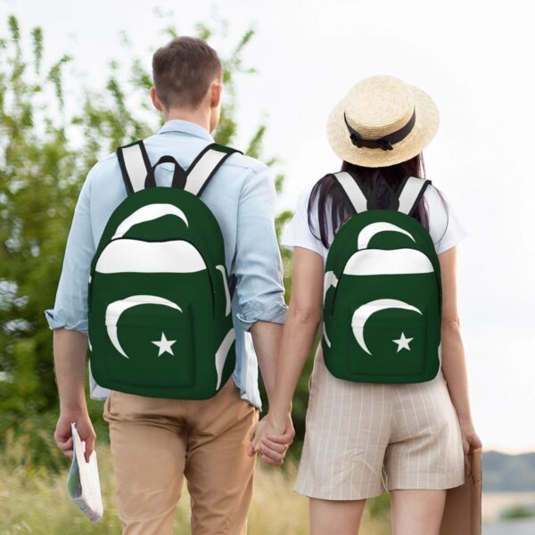 WURTON Flag Of Pakistan Print Canvas Backpack Style Outdoor Travel Bag Casual Daypack Cloth Zippered Rucksack - Image 6